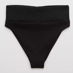 Aerie Ribbed High Cut Cheeky Bikini Bottom - Black